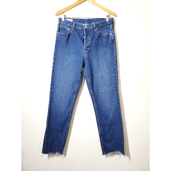 Gap Womens 31 Tall Cheeky Straight High Rise Jeans 12‎ LONG Dark Wash Stretch - Picture 2 of 11